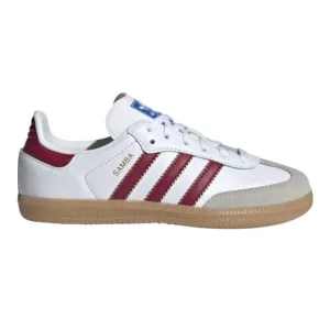 NWT Adidas Originals Samba sneakers in white, tan, and maroon. Size 2