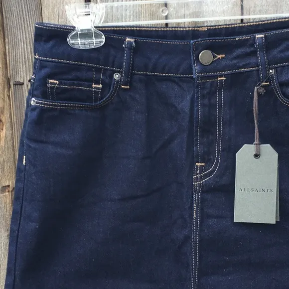 NWT All Saints Ace Denim Mini Skirt Cotton Dark Indigo Blue 6