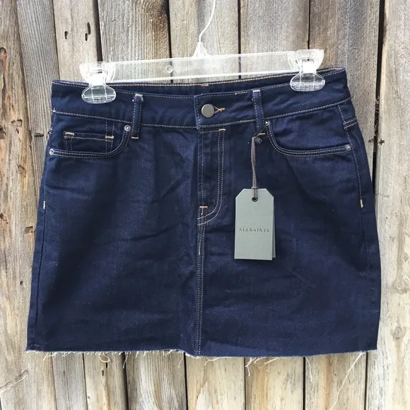 NWT All Saints Ace Denim Mini Skirt Cotton Dark Indigo Blue 6