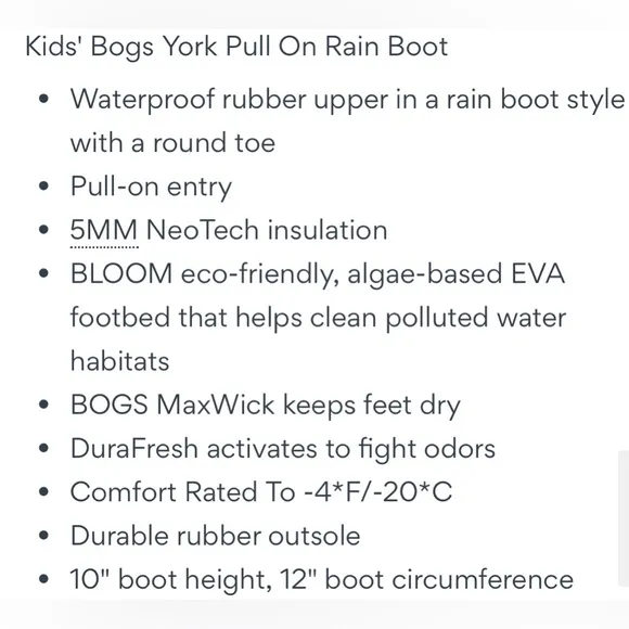 NWT BOGS Kids York Pull On Rain Boots