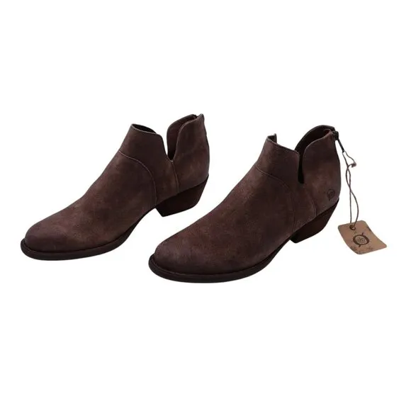 NWT Born Shari Bootie Ankle Boots Sz 8M Brown Suede Leather Stacked Heel Pull On