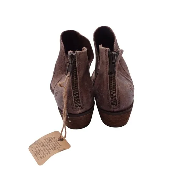 NWT Born Shari Bootie Ankle Boots Sz 8M Brown Suede Leather Stacked Heel Pull On