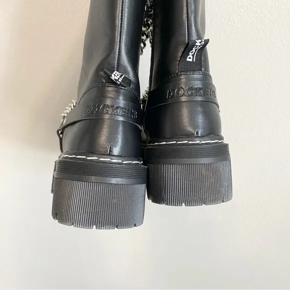 NWT Dockers by Gerli Black Silver Chain Mid Calf Combat Boots Size 37/US 6.5