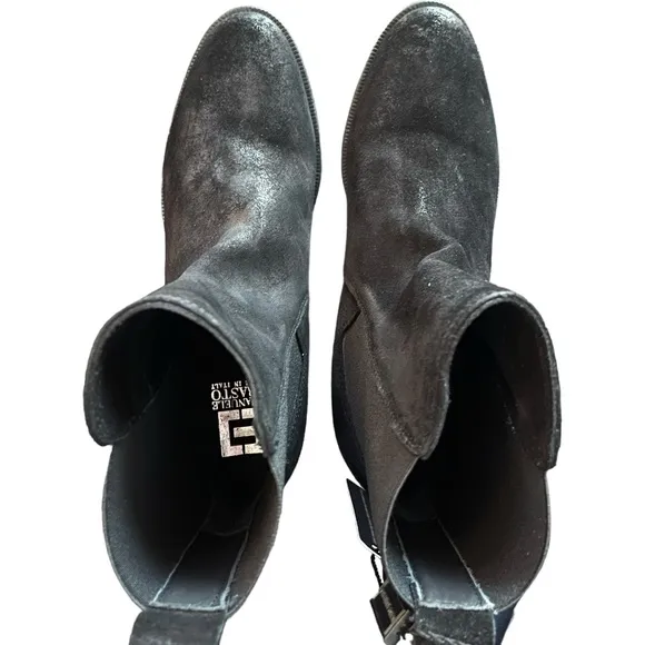 NWT EMANUELE CRASTRO Chelsea Black Italian Leather Distressed Boots Size 41 (10)