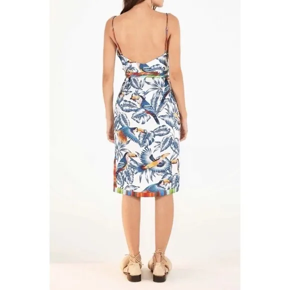 NWT Farm Rio Flying Toucans Tropical Print Open Back Midi Dress XS (0-2) Summer