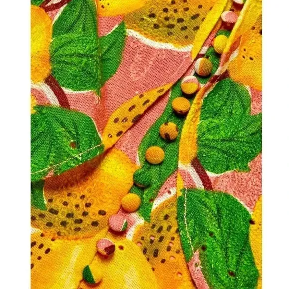 NWT Farm Rio Fresh Lemons Ruffle Peplum Linen Blend Fruits Midi Dress Size XS