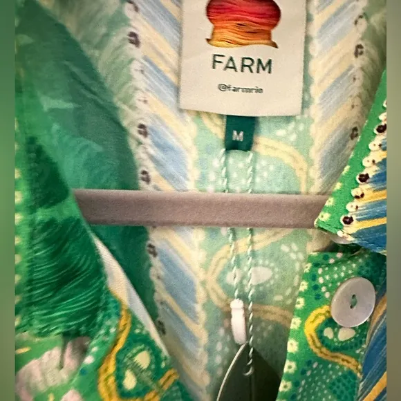 NWT Farm Rio green Macaw Scarf  chemise midi dress