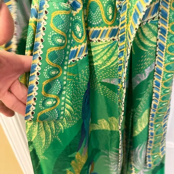 NWT Farm Rio green Macaw Scarf  chemise midi dress