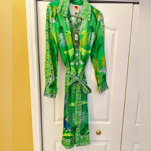 NWT Farm Rio green Macaw Scarf  chemise midi dress