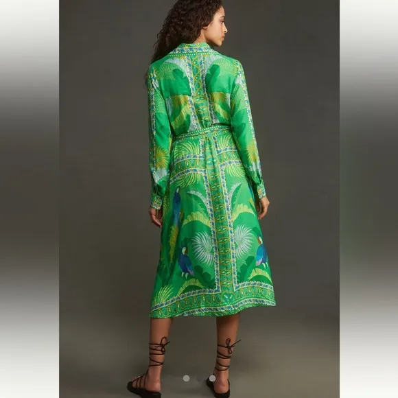 NWT Farm Rio green Macaw Scarf  chemise midi dress