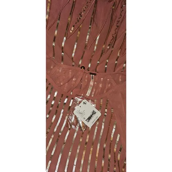 NWT Free People Mint Julep Mini Dress $168 MEDIUM Coral SEQUINED