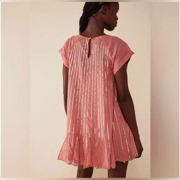 NWT Free People Mint Julep Mini Dress $168 MEDIUM Coral SEQUINED