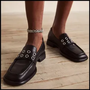 NWT Free People Vagabond Brittie Embellished Loafers in Black Leather
