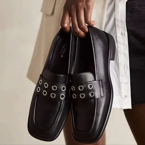 NWT Free People Vagabond Brittie Embellished Loafers in Black Leather
