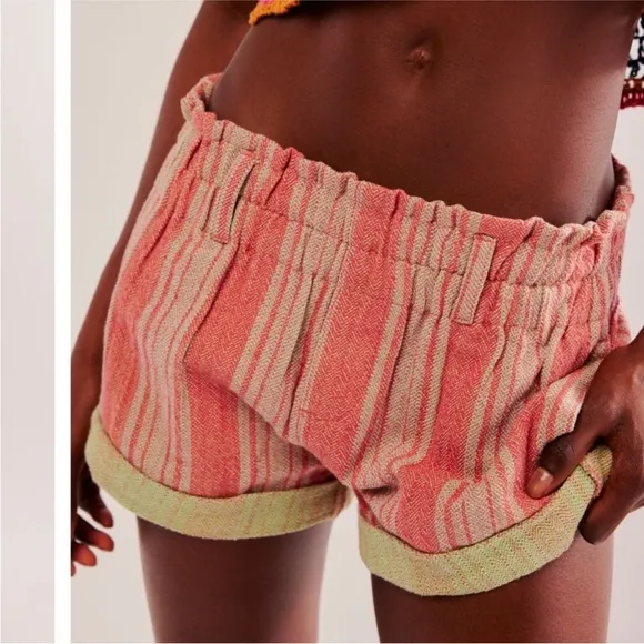 NWT Free People We The Free Solar Flare Baja Striped Shorts - sky Blue Combo - M