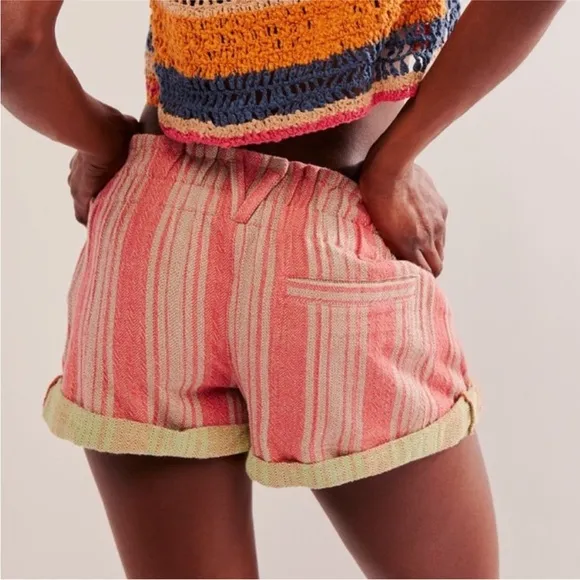 NWT Free People We The Free Solar Flare Baja Striped Shorts - sky Blue Combo - M
