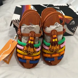 NWT in BOX FARM Rio Rainbow Beaded Tassel Vegan Sandals Sz 7 dust bag reg $225