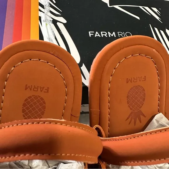 NWT in BOX FARM Rio Rainbow Beaded Tassel Vegan Sandals Sz 7 dust bag reg $225