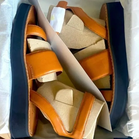NWT JCREW Mallorca Leather platform double-strap sandals