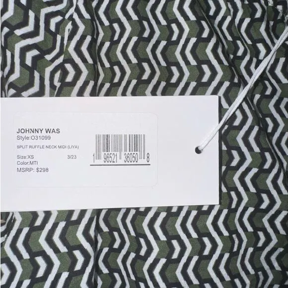 NWT! Johnny Was Calme Split Ruffle Neck Midi Dress - Size XS (Runs Large)