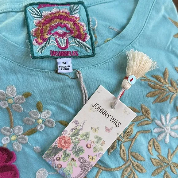 NWT Johnny Was Osaka Relaxed Fit Knit Dress Light Blue Long Embroidered Medium