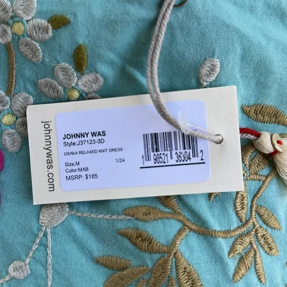 NWT Johnny Was Osaka Relaxed Fit Knit Dress Light Blue Long Embroidered Medium