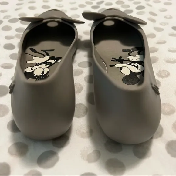 NWT Melissa Woman’s Ultragirl Minnie Peep Toe Mickey Ears Ballet Flat Grey Sz 5