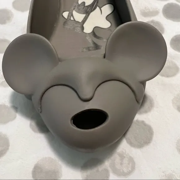 NWT Melissa Woman’s Ultragirl Minnie Peep Toe Mickey Ears Ballet Flat Grey Sz 5