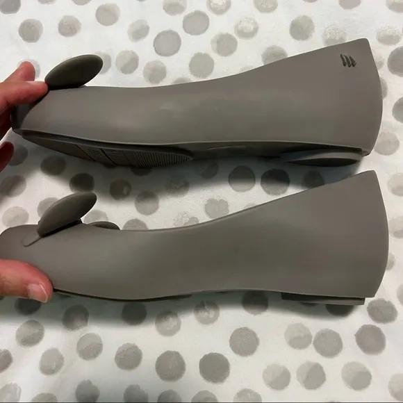 NWT Melissa Woman’s Ultragirl Minnie Peep Toe Mickey Ears Ballet Flat Grey Sz 5