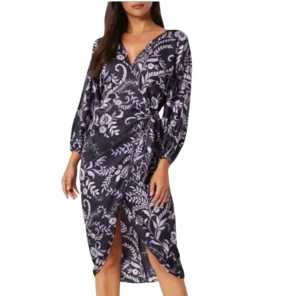 NWT! Misa Los Angeles Sylvia Floral Faux-Wrap Midi Dress - Size Small