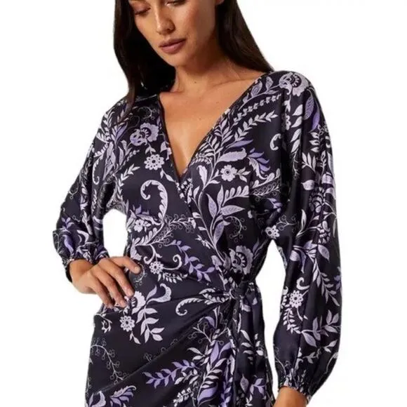 NWT! Misa Los Angeles Sylvia Floral Faux-Wrap Midi Dress - Size Small