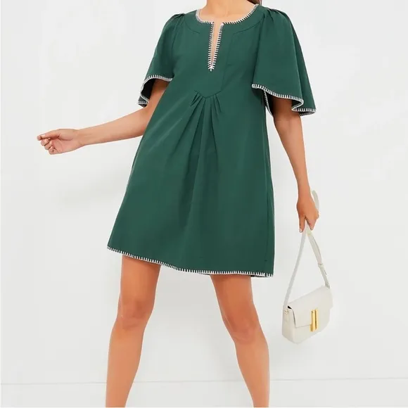 NWT Pomander Place Green Finley Dress XL Flutter Sleeve Cotton Midi Retail: $128