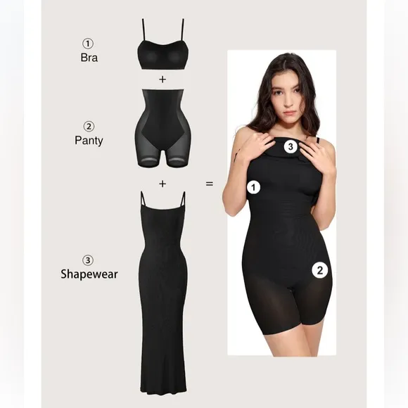 NWT Popilush Black Built in‎ Shape-wear Midi Dress