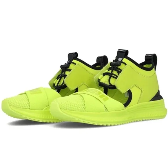 NWT PUMA Fenty by Rihanna Fenty Avid Cut-out Lime Leather Sneakers, 9.5