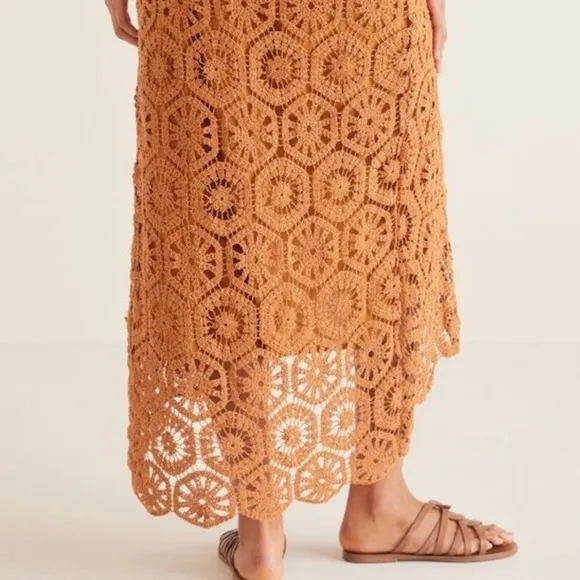 NWT Soft Surroundings Semsi Crochet Wrap Skirt Honey Ginger Rust Lined Hi-Low