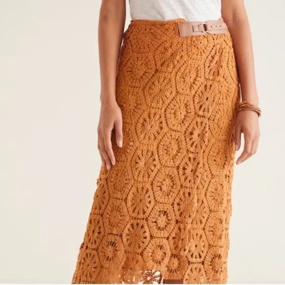 NWT Soft Surroundings Semsi Crochet Wrap Skirt Honey Ginger Rust Lined Hi-Low