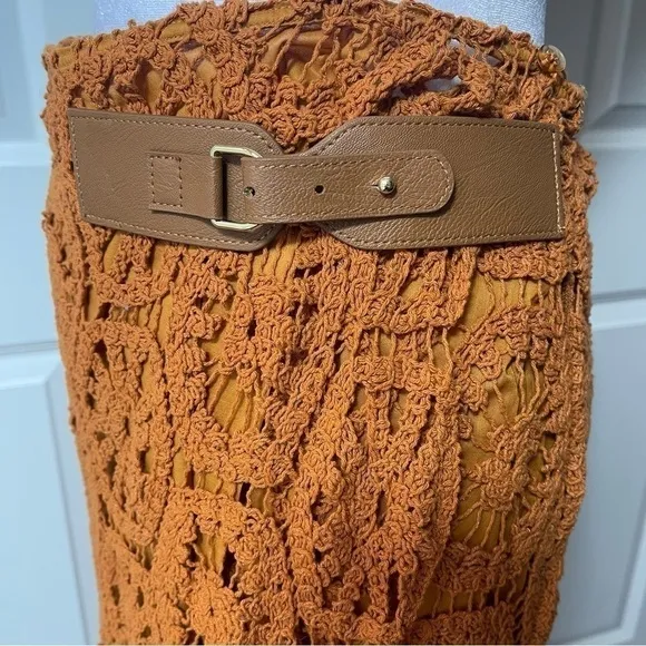 NWT Soft Surroundings Semsi Crochet Wrap Skirt Honey Ginger Rust Lined Hi-Low