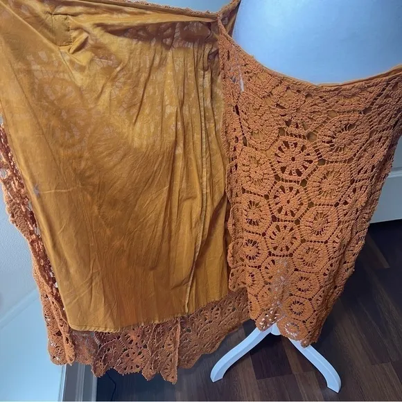 NWT Soft Surroundings Semsi Crochet Wrap Skirt Honey Ginger Rust Lined Hi-Low