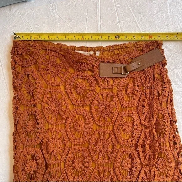 NWT Soft Surroundings Semsi Crochet Wrap Skirt Honey Ginger Rust Lined Hi-Low