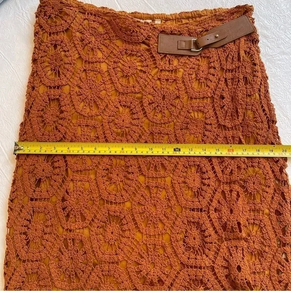 NWT Soft Surroundings Semsi Crochet Wrap Skirt Honey Ginger Rust Lined Hi-Low