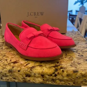 NWT STILL IN THE BOX, J.CREW, HOT PINK OR FUCHSIA BOW LOAFERS SIZE 9 WOMEN’S