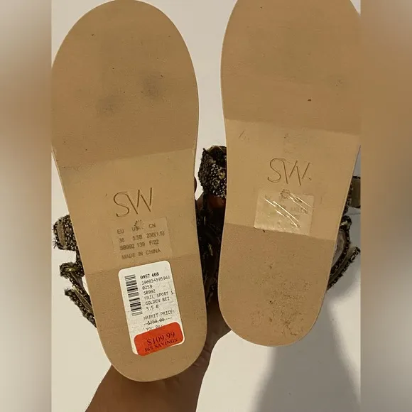 NWT Stuart Weitzman Vail Patterned Sport Sandals in Golden Beige