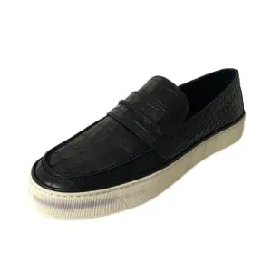 NWT STUART WEITZMAN Womens Black Crocodile Lounge Platform Loafers 8 M