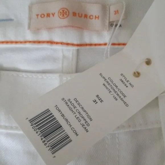 NWT {Tory Burch} White Sadie Straight Leg Cropped Jean