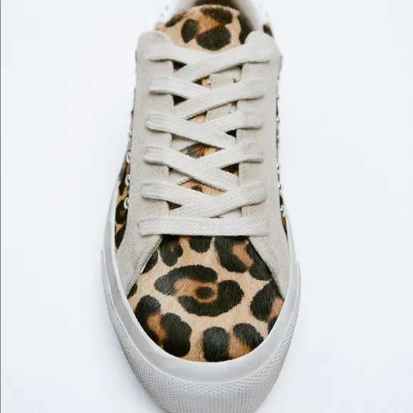 NWT. Zara Animal Print Sneakers/Leather Trainers. Size 7,5.