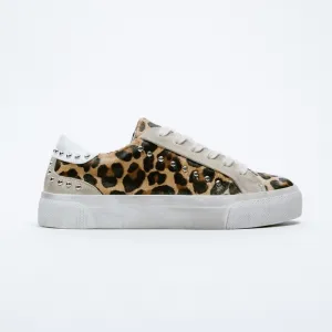 NWT. Zara Animal Print Sneakers/Leather Trainers. Size 7,5.