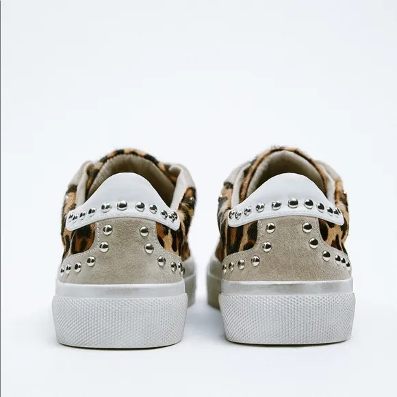 NWT. Zara Animal Print Sneakers/Leather Trainers. Size 7,5.