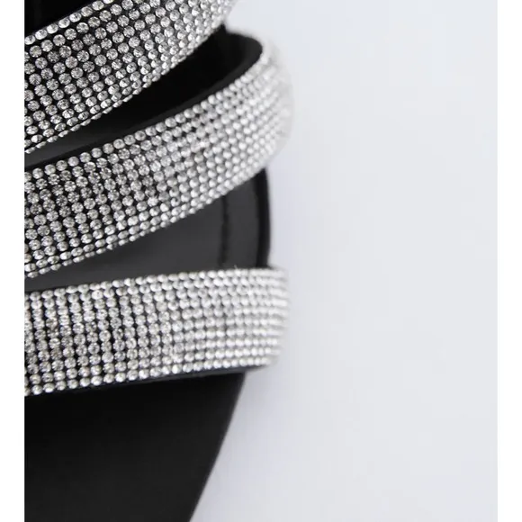 NWT ZARA Sparkly Rhinestone Strap Heeled Sandals 6.5