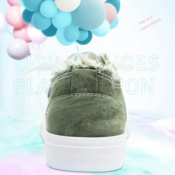 Obtaom Fashion Sneaker Women's Size (5-11) Olive Green Canvas Slip on Lace Up