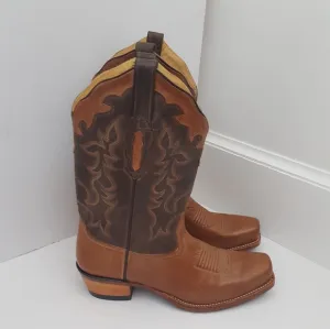 Old West size 7.5 boots western tan leather pull on cowboy western